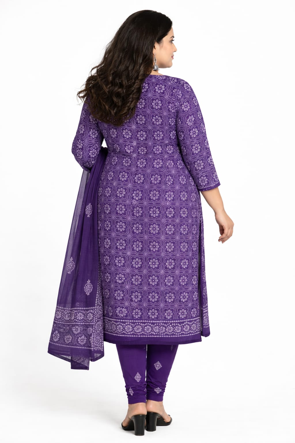 Purple Floral Cotton Batik Print Plus Size Dress Material