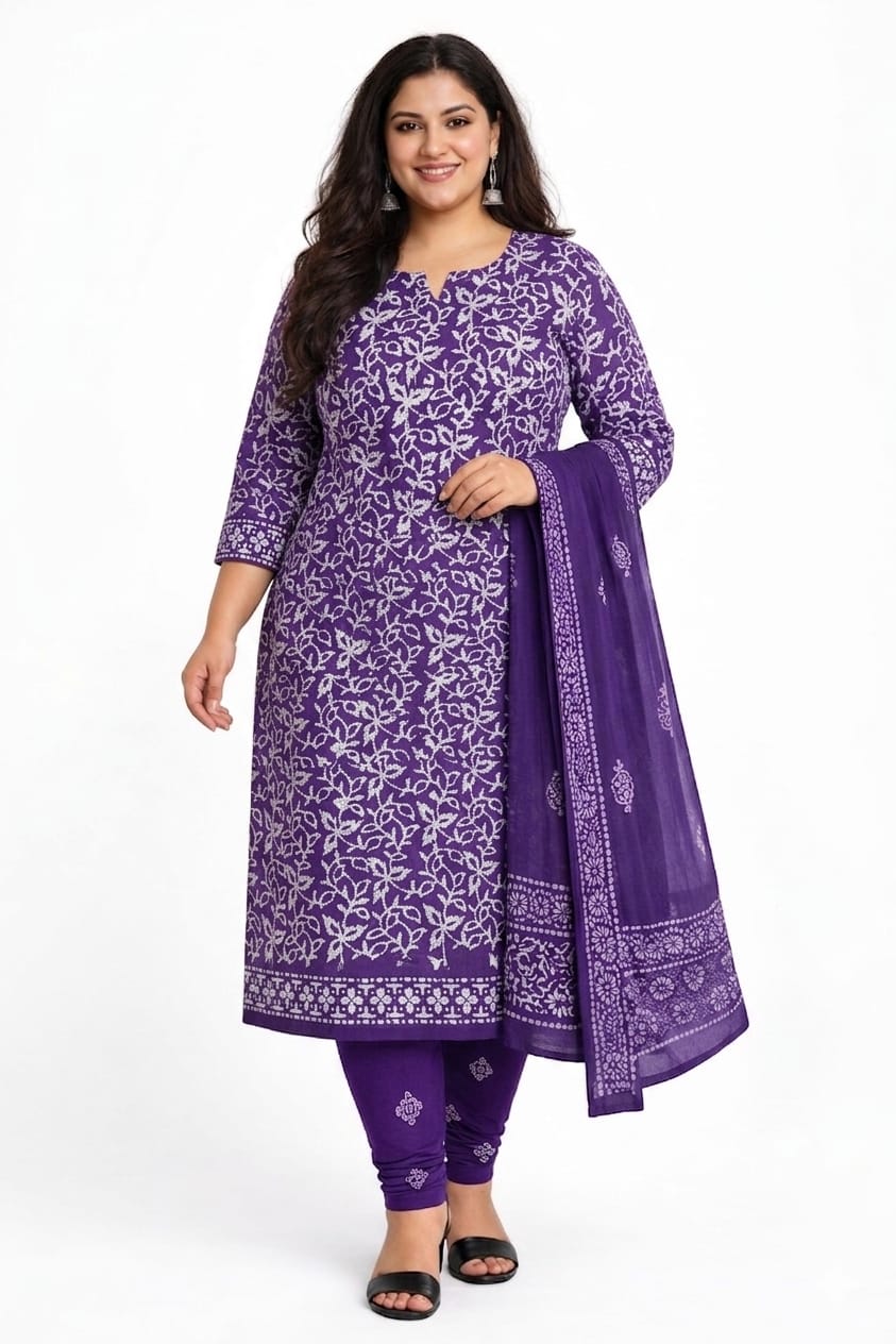 Purple Premium Cotton Batik Print Plus Size Dress Material