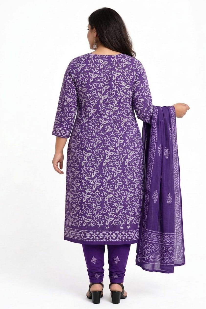 Purple Premium Cotton Batik Print Plus Size Dress Material