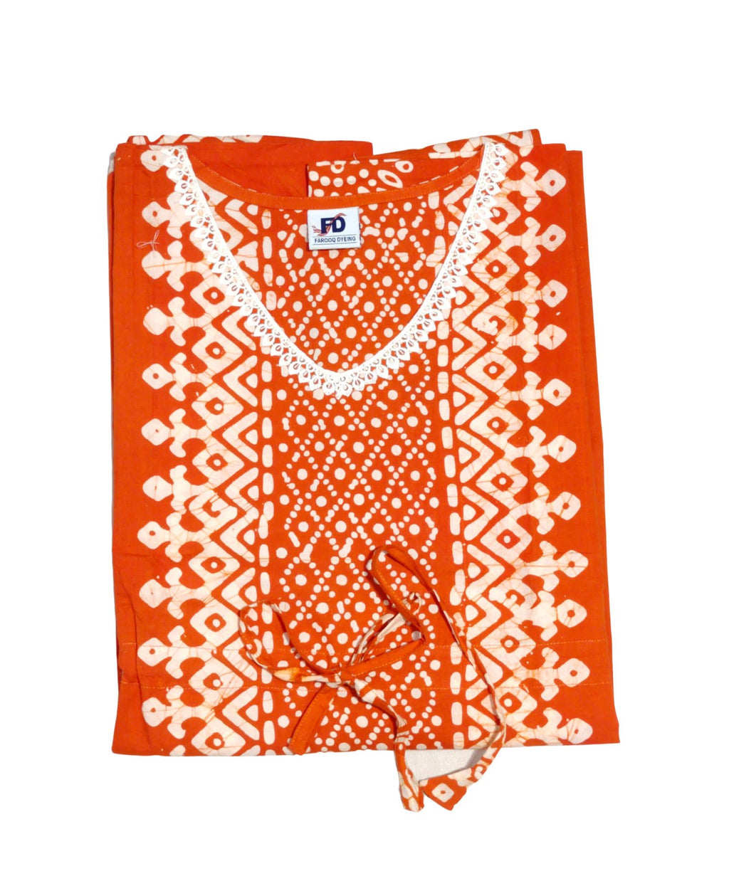Bombay Batik Pure Cotton Kaftan Batik Handwork – Orange Colour