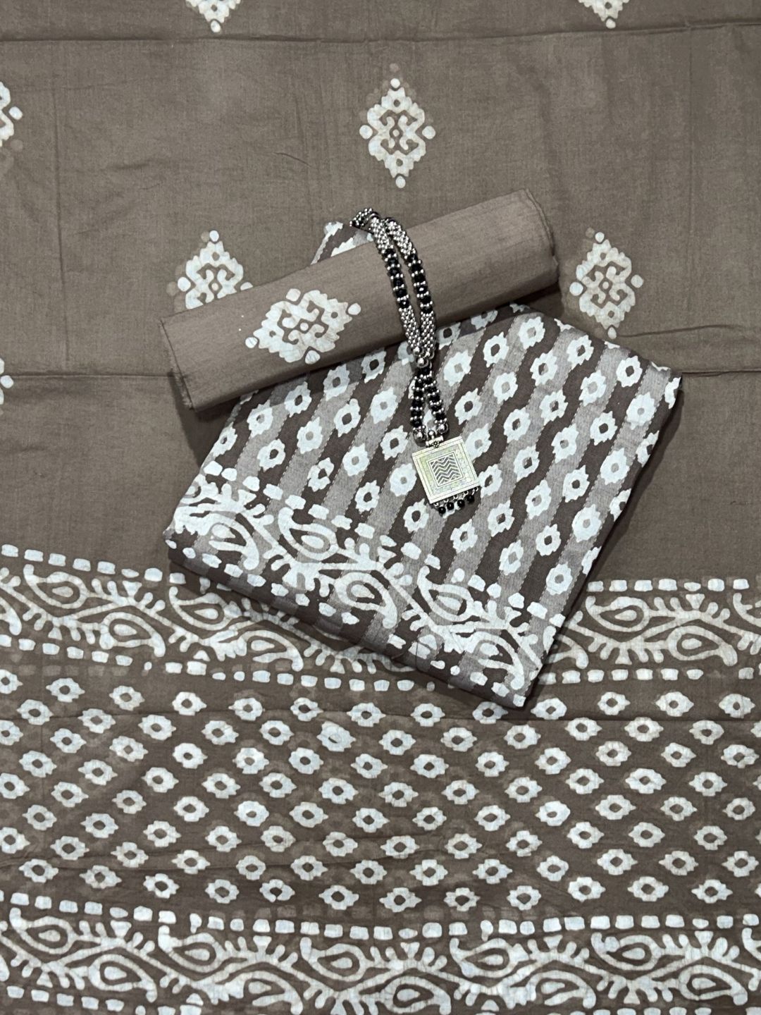 Bombay Batik Pure Cotton Dress Material Block-Wax Printing Technique – Lakda Brown Batik