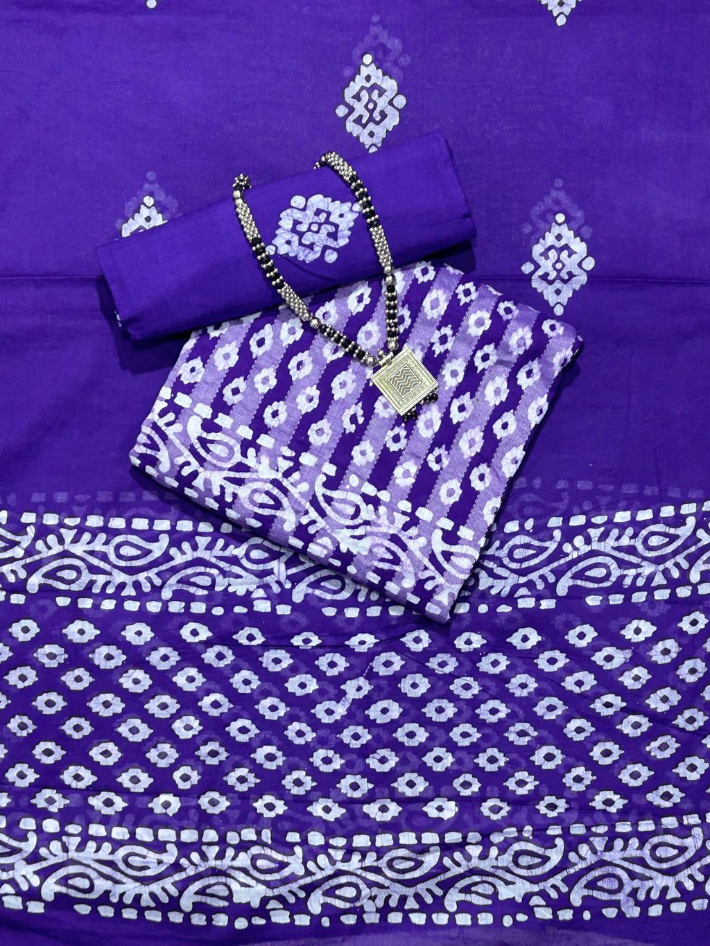 Bombay Batik Pure Cotton Dress Material Natural Dye Batik Printing – Purple Colour