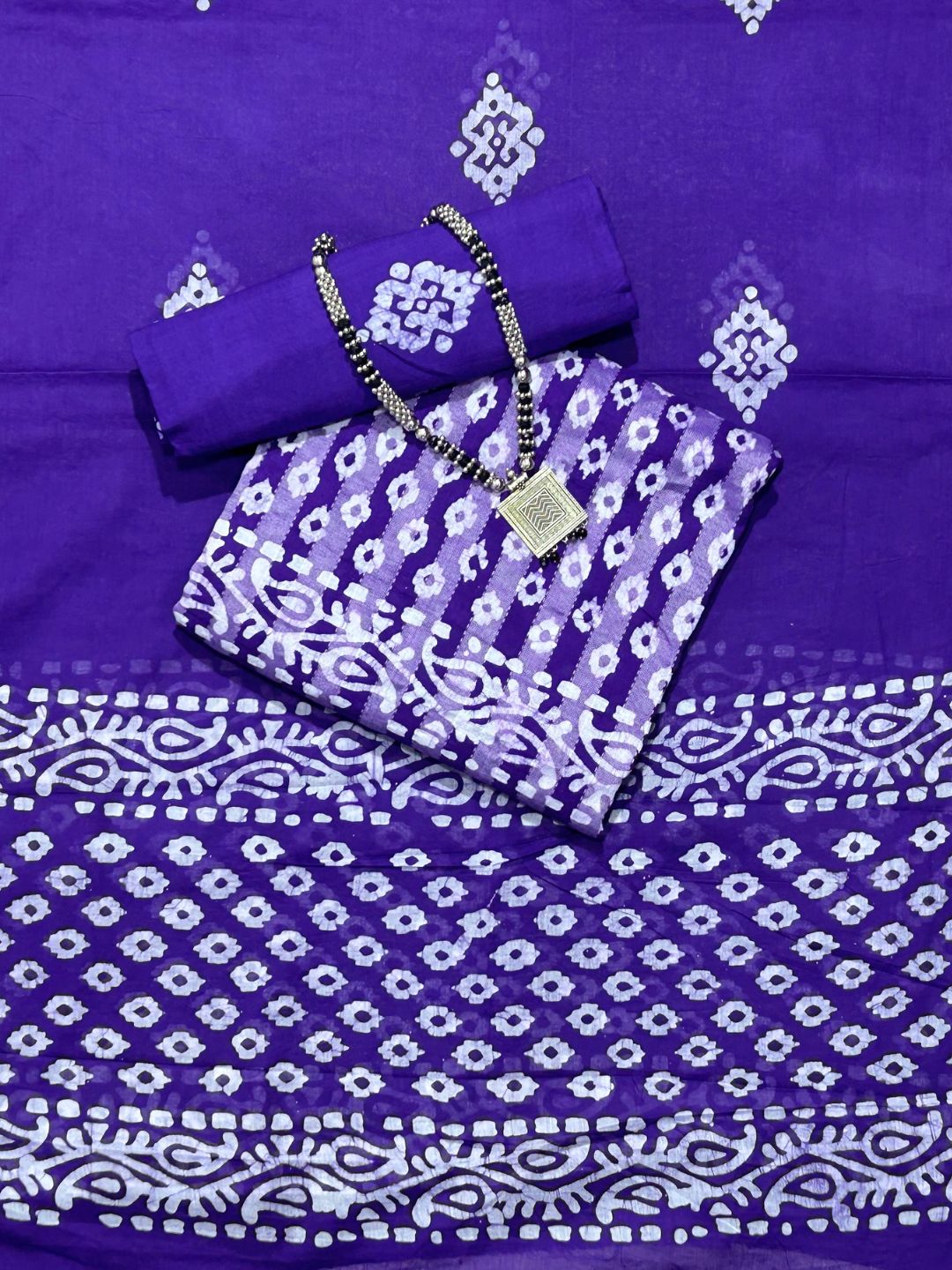 Bombay Batik Pure Cotton Dress Material Natural Dye Batik Printing – Purple Colour