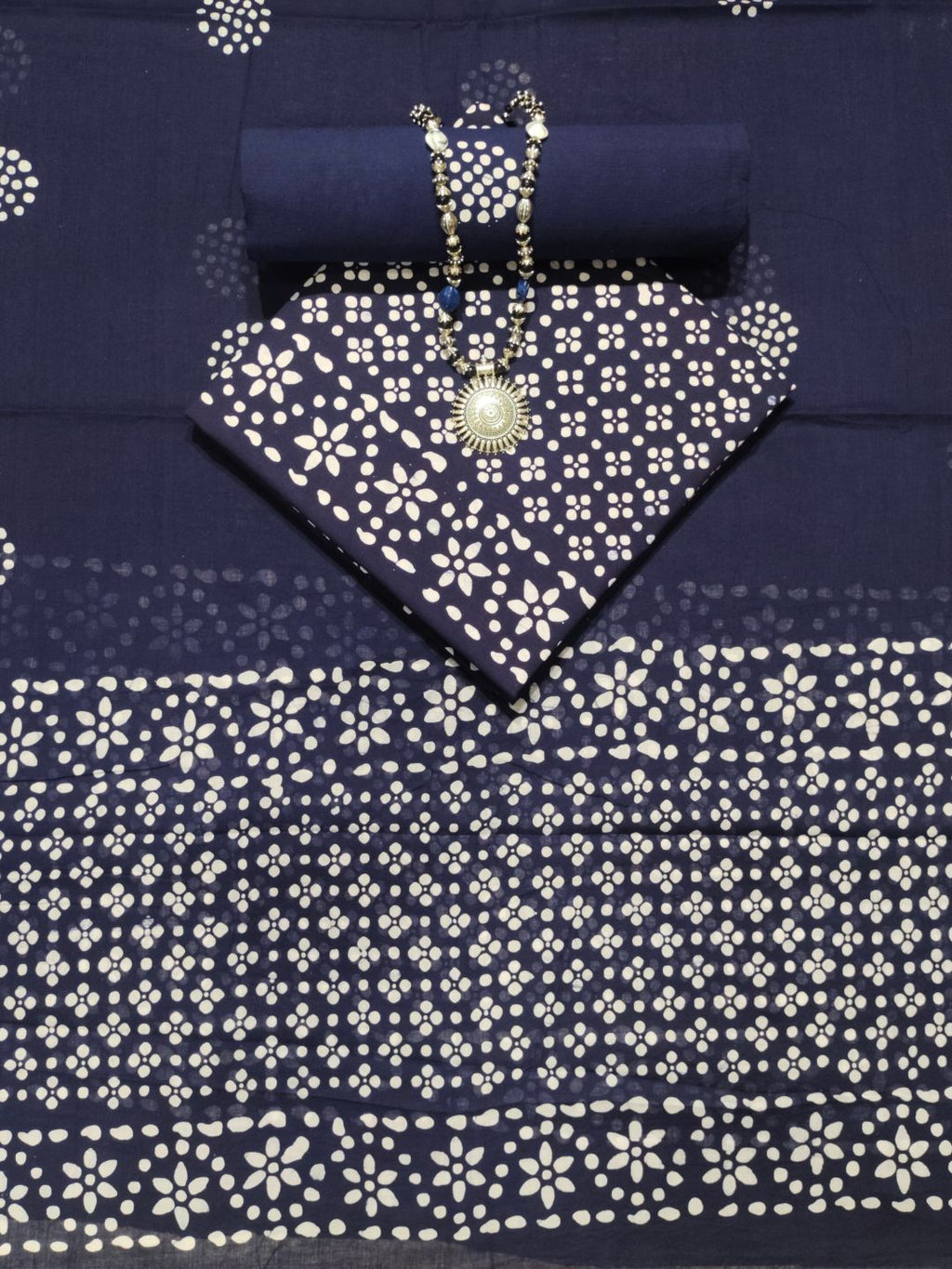 Bombay Batik Pure Cotton Dress Material Manual Wax Dye Process – Navy Blue Batik