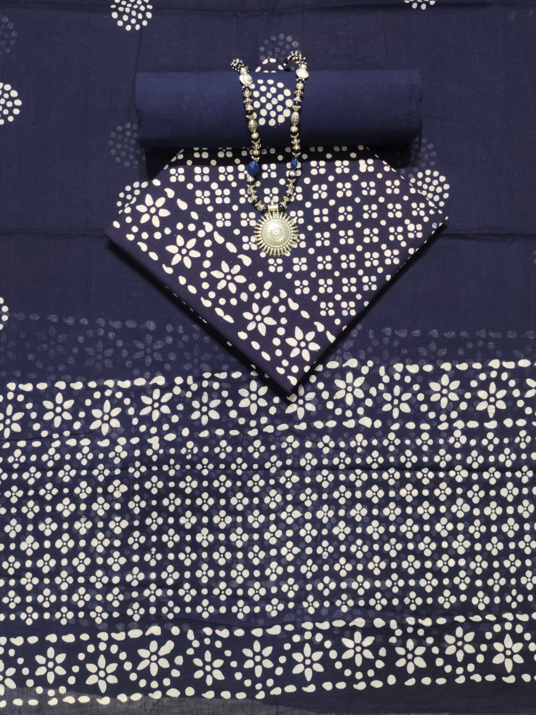 Bombay Batik Pure Cotton Dress Material Manual Wax Dye Process – Navy Blue Batik
