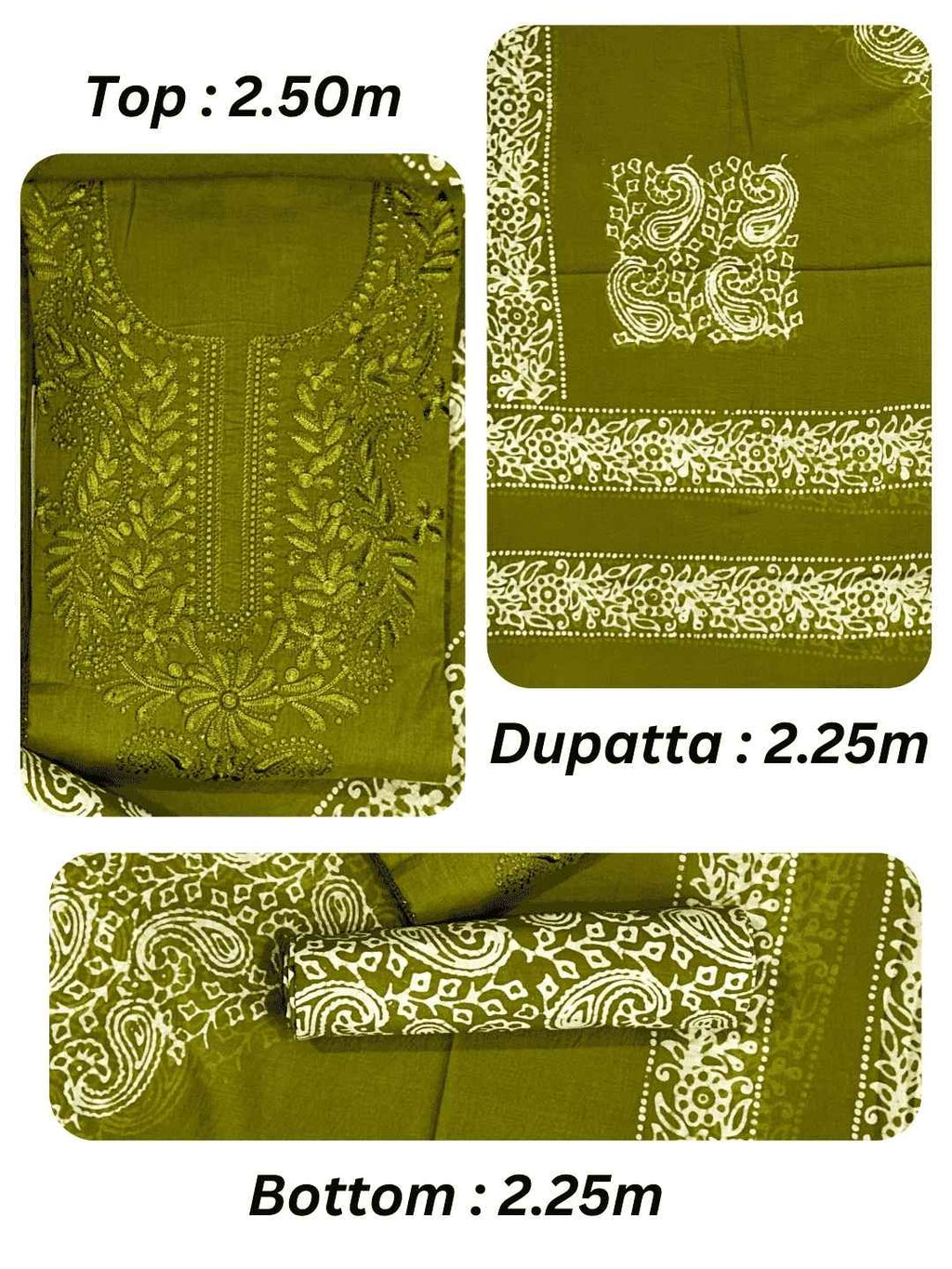 Bombay Batik Pure Cotton Dress Material Intricate Batik with Lucknowi Embroidery Feel – Mehndi Batik