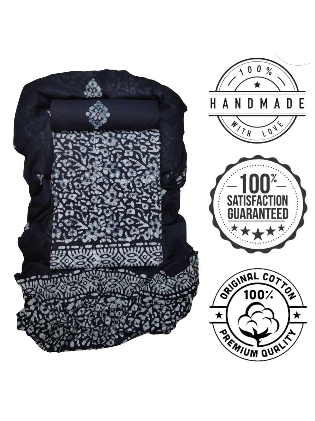Bombay Batik Pure Cotton Dress Material Heritage Hand Batik Art – Black Colour