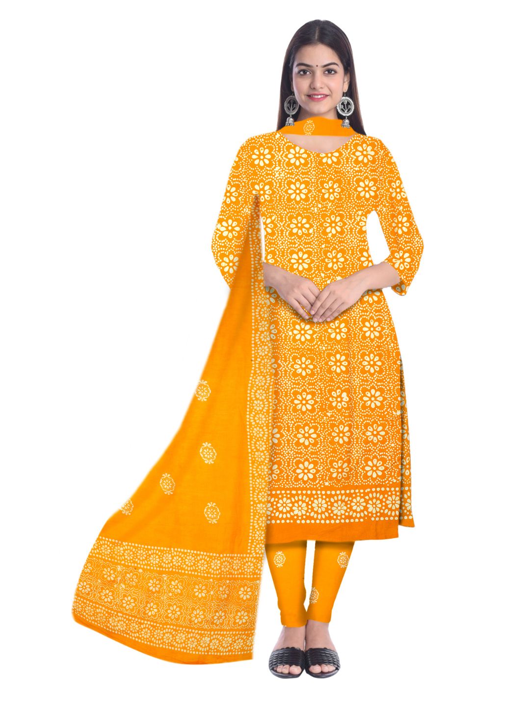 Bombay Batik Pure Cotton Dress Material Batik printed Yellow Colour