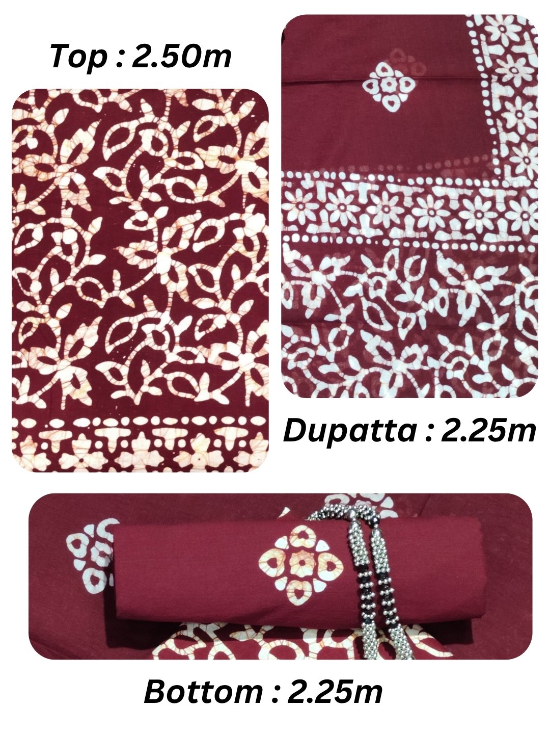 Bombay Batik Pure Cotton Dress Material Ethnic Batik Crafting – Maroon Colour