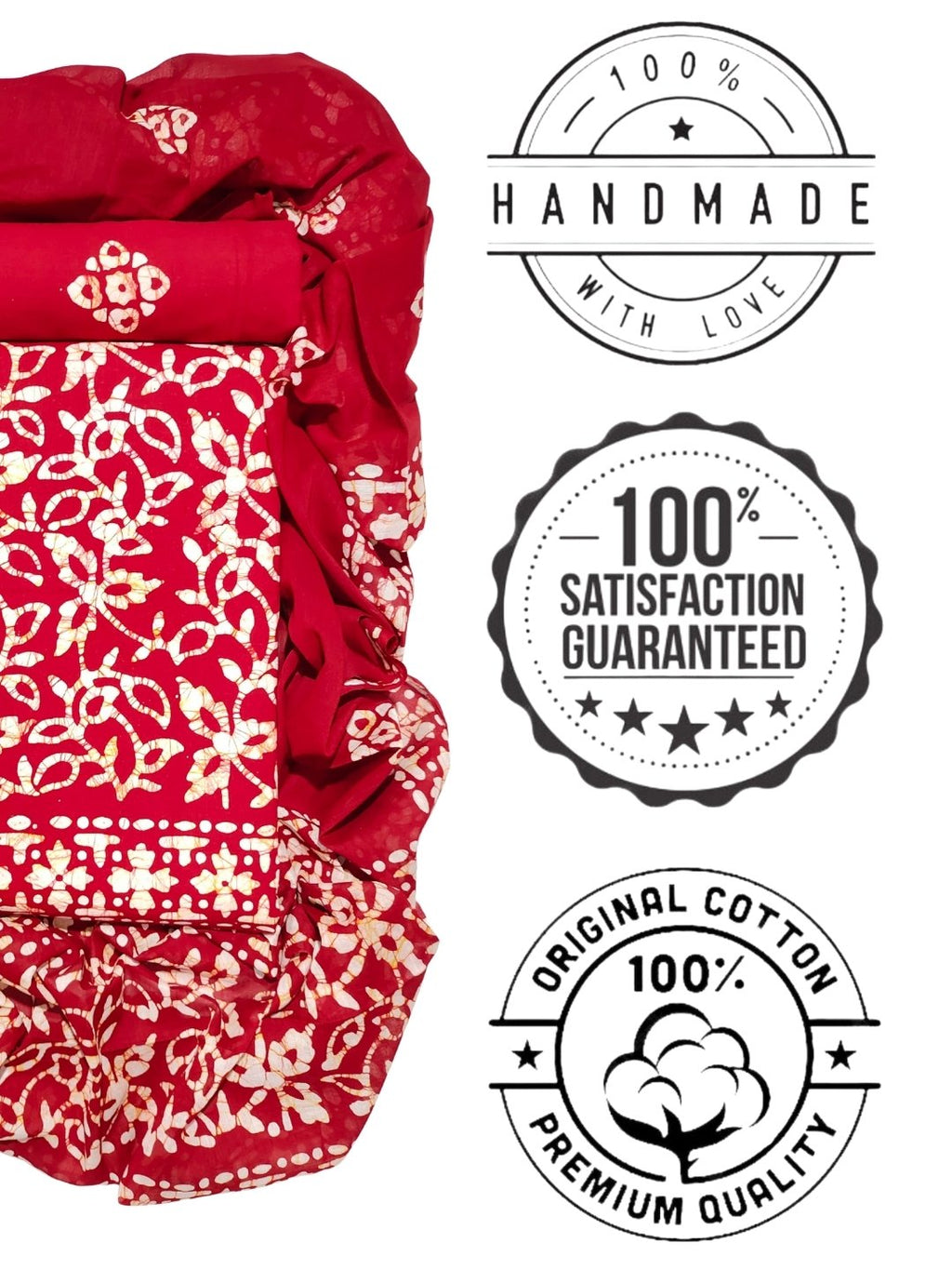 Bombay Batik Pure Cotton Dress Material Traditional Batik Dyeing – Red   Batik