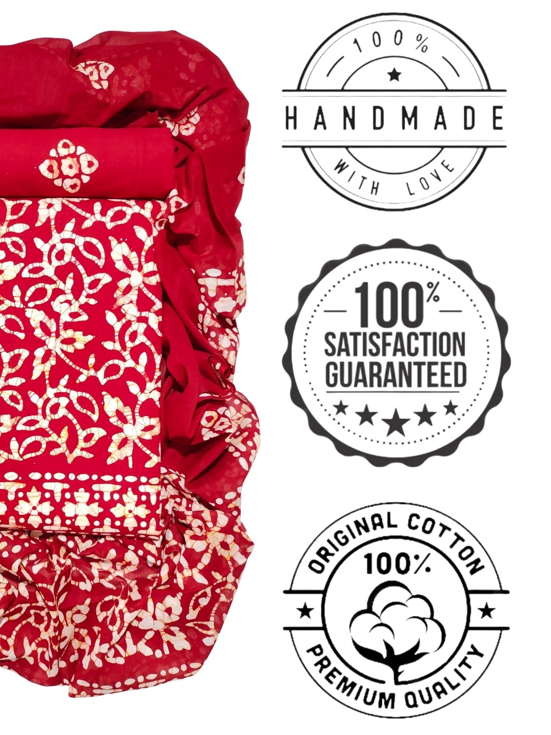 Bombay Batik Pure Cotton Dress Material Traditional Batik Dyeing – Red   Batik