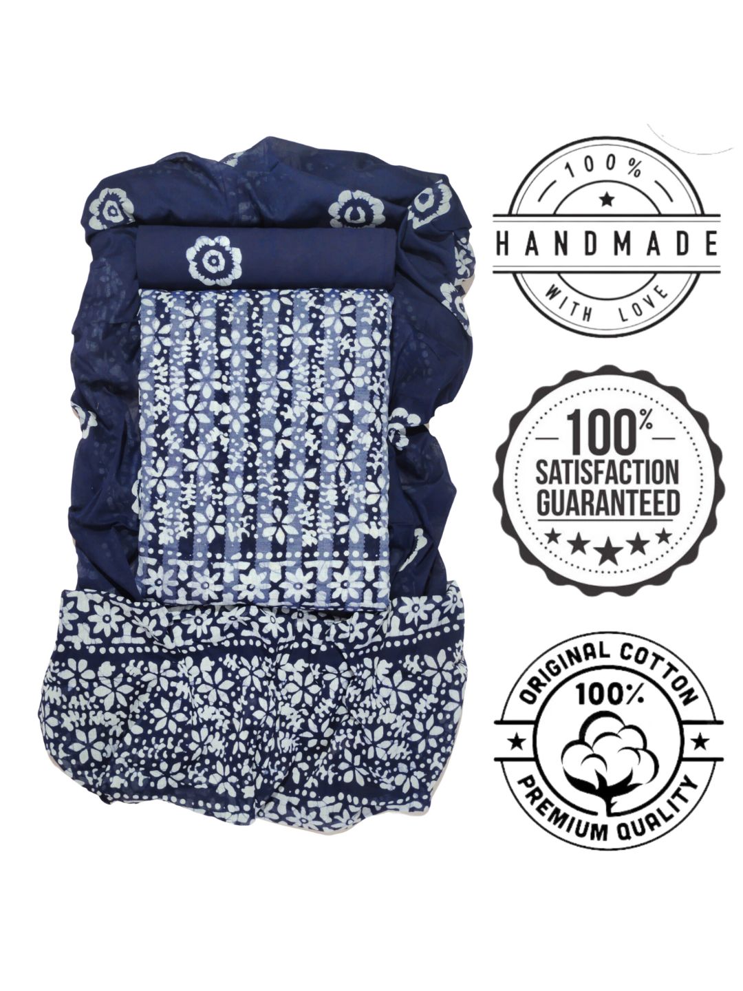 Bombay Batik Pure Cotton Dress Material Ethnic Batik Crafting – Navy Blue Batik