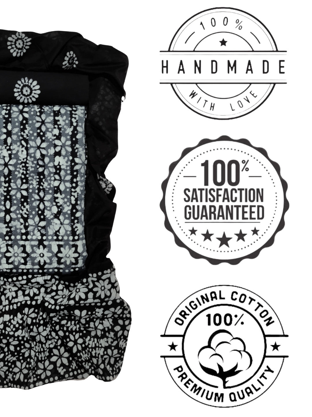 Bombay Batik Pure Cotton Dress Material Heritage Hand Batik Art – Black Batik