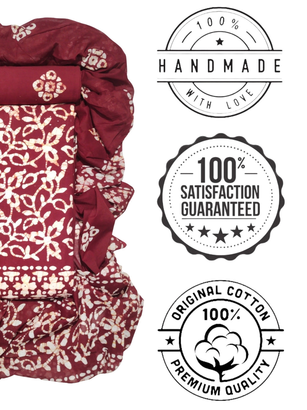Bombay Batik Pure Cotton Dress Material Ethnic Batik Crafting – Maroon Colour