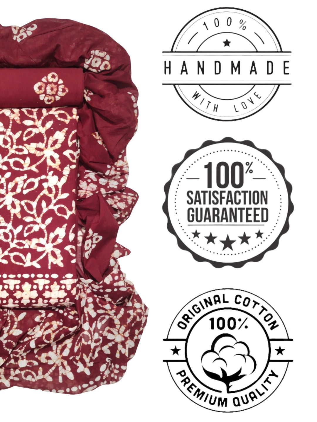 Bombay Batik Pure Cotton Dress Material Ethnic Batik Crafting – Maroon Colour