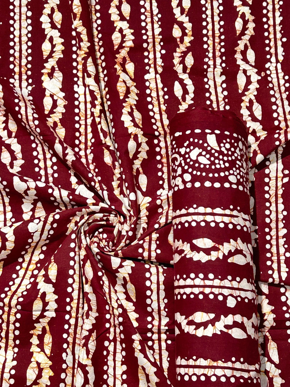 Maroon Hand Batik Print Pure Cotton Fabric – 3 meters (Top Stitching)