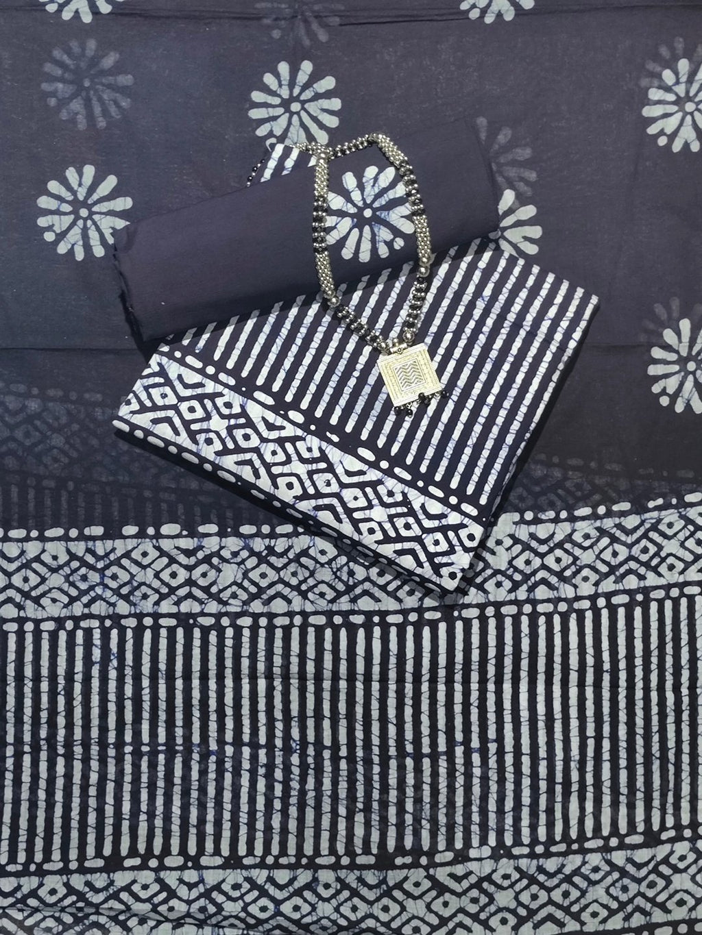 Bombay Batik Pure Cotton Dress Material Handcrafted Batik Design – Black Batik