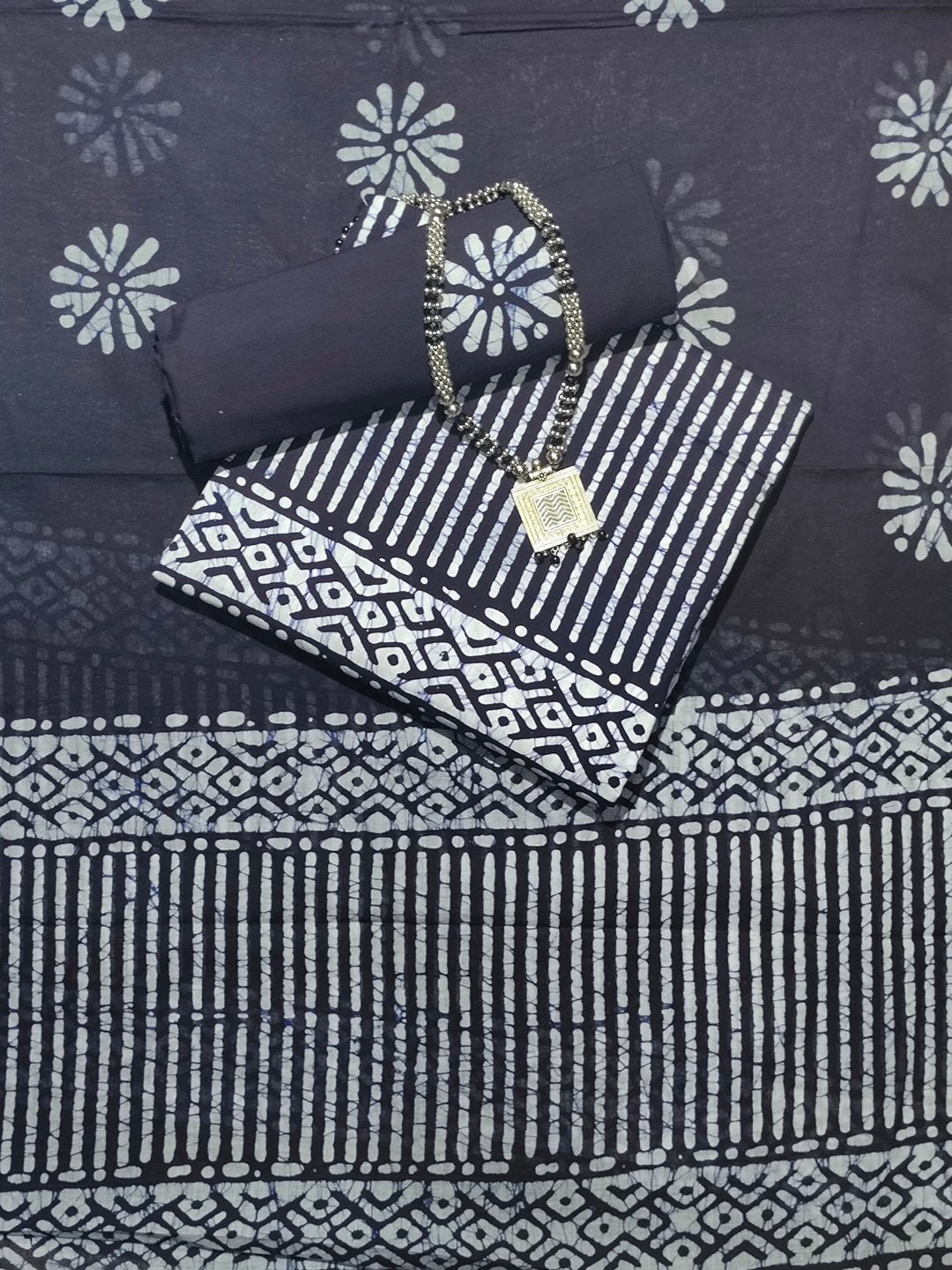 Bombay Batik Pure Cotton Dress Material Handcrafted Batik Design – Black Batik