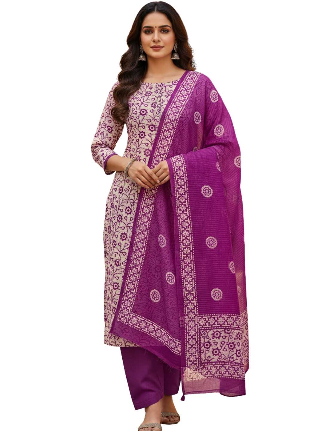 Bombay Batik Pure Cotton Nirali Dress Material Batik Handwork – Magenta Colour