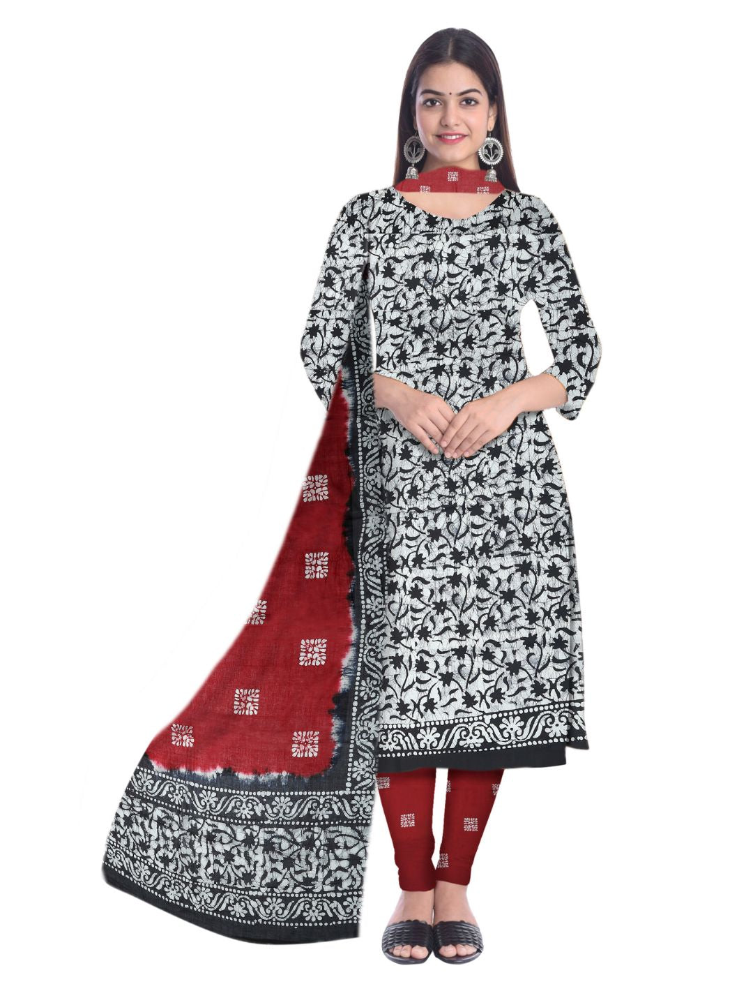 Bombay Batik Pure Cotton Dress Material Natural Dye Batik Printing – Black Red Batik