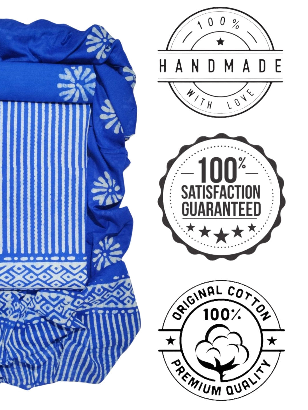 Bombay Batik Pure Cotton Dress Material Block-Wax Printing Technique – Blue Colour
