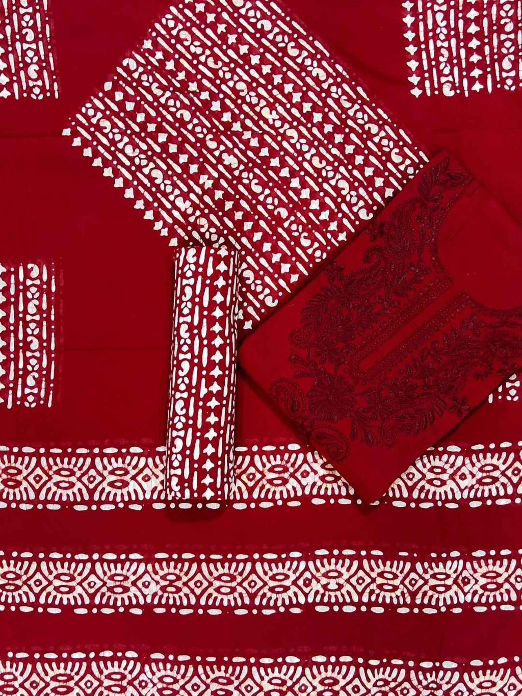 Bombay Batik Pure Cotton Dress Material Handblock Printed Lucknowi Batik – Red   Batik