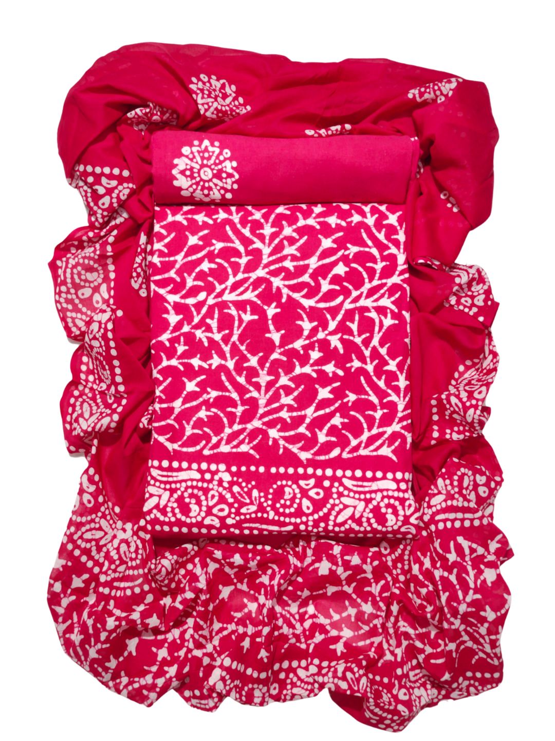 Bombay Batik Pure Cotton Dress Material Hand-Painted Batik Motifs – Pink Colour