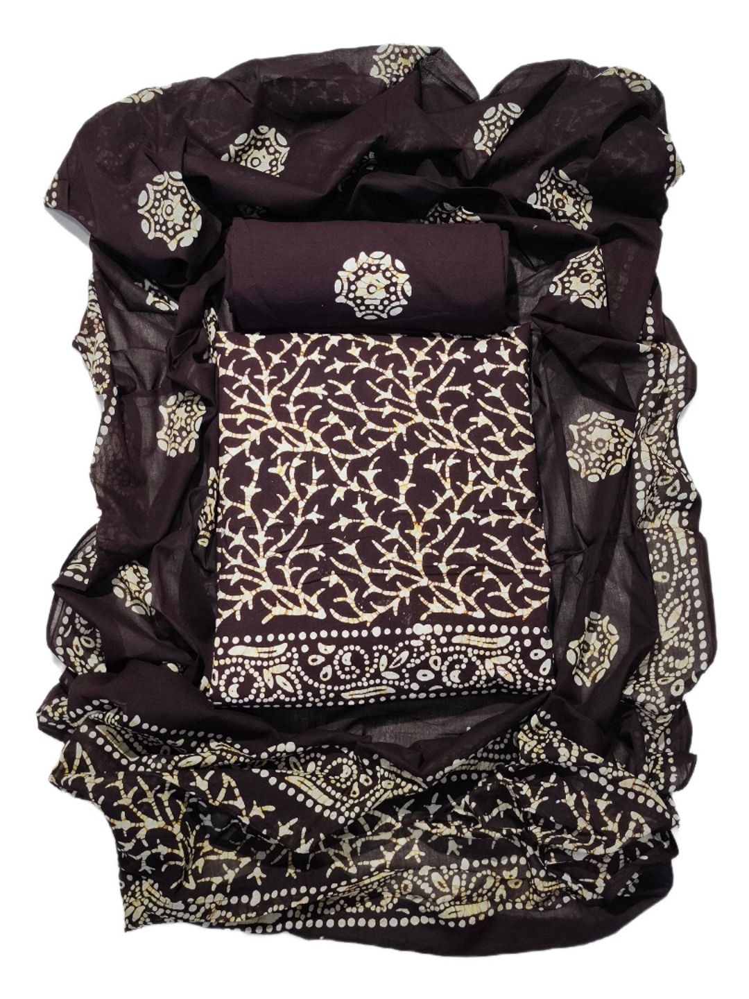 Bombay Batik Pure Cotton Dress Material Block-Wax Printing Technique – Cofee Batik