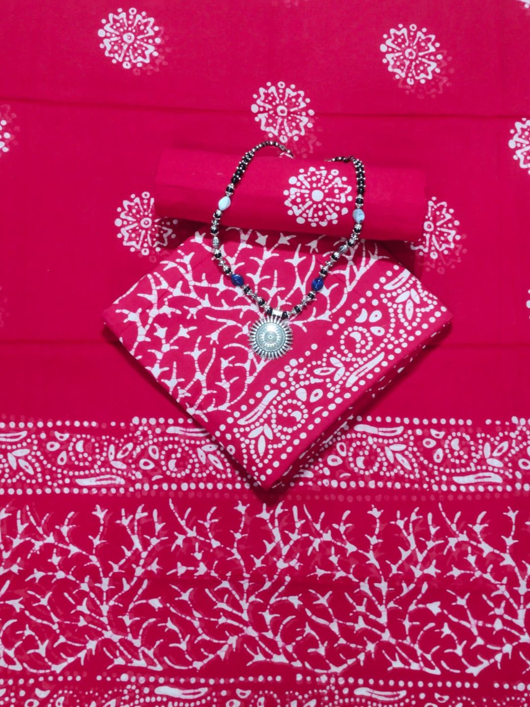 Bombay Batik Pure Cotton Dress Material Hand-Painted Batik Motifs – Pink Colour