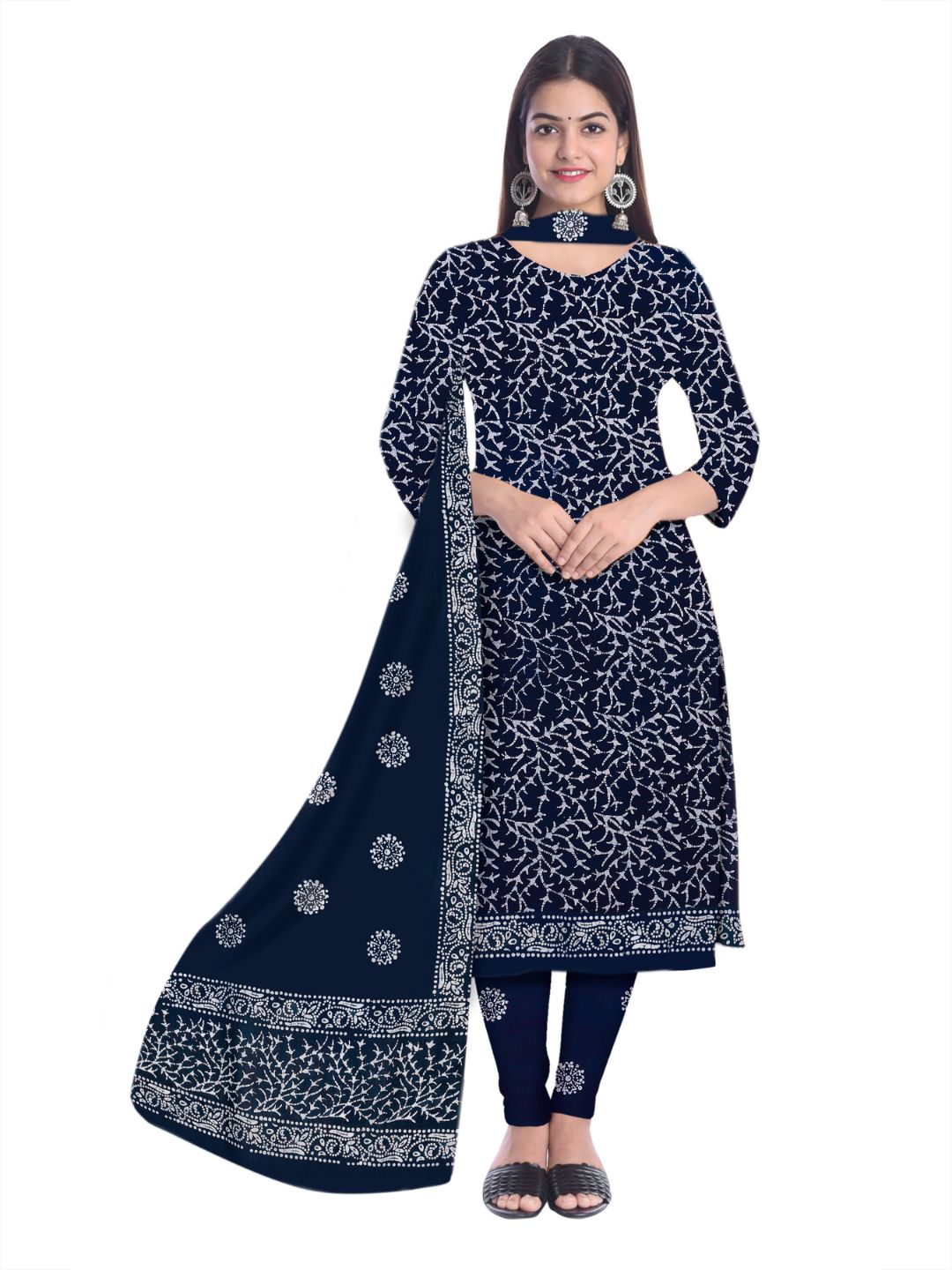Bombay Batik Pure Cotton Dress Material Ethnic Batik Crafting – Navy Blue Batik