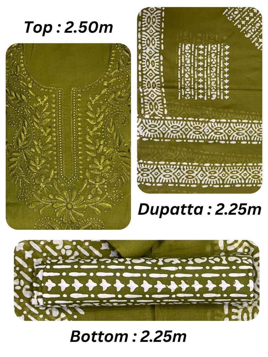 Bombay Batik Pure Cotton Dress Material Fusion Batik Printing with Lucknowi Work – Mehndi Batik