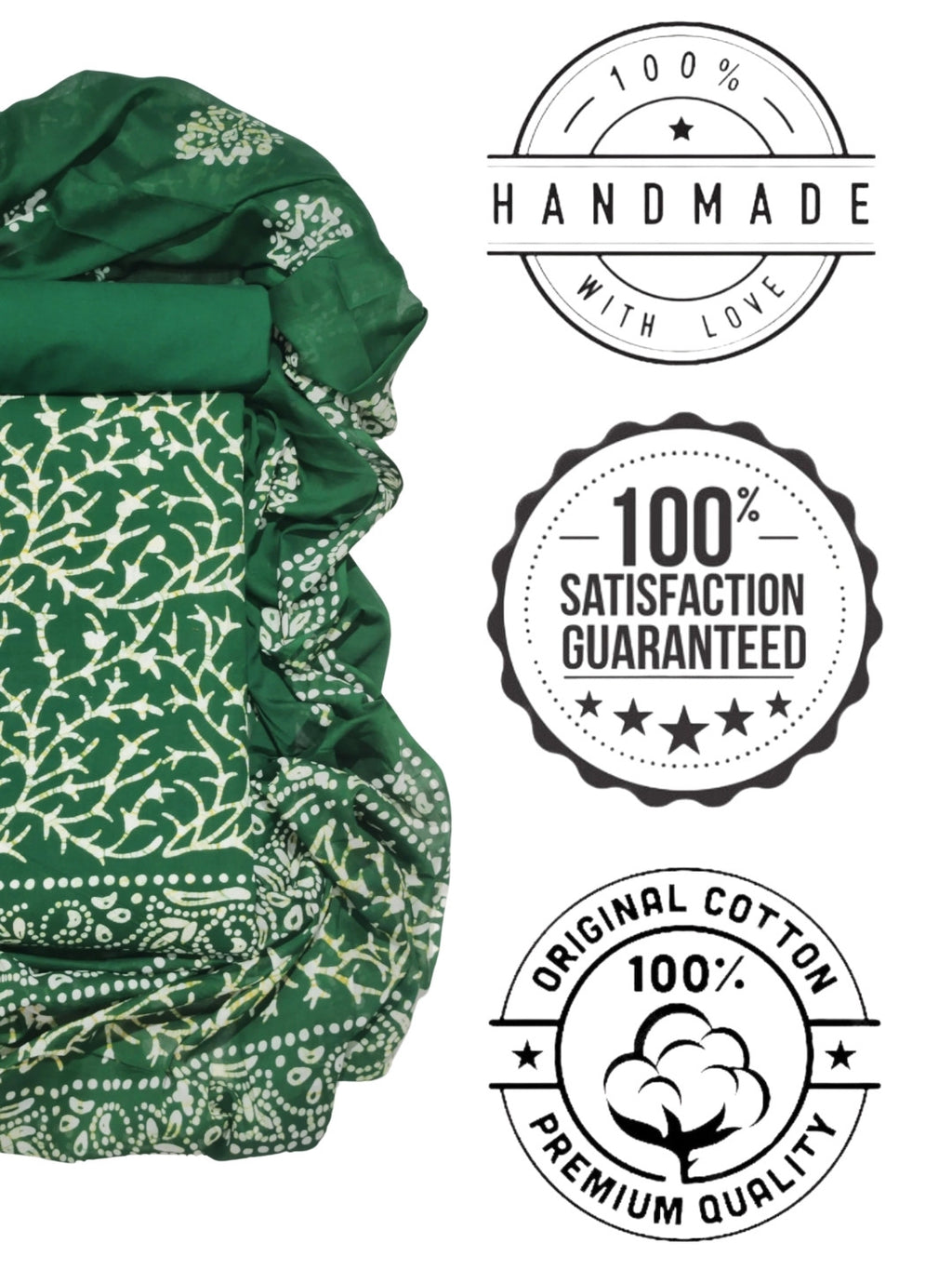 Bombay Batik Pure Cotton Dress Material Natural Dye Batik Printing – Green Colour