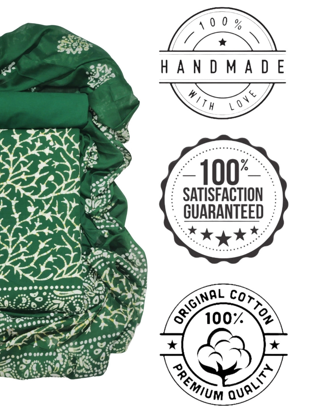 Bombay Batik Pure Cotton Dress Material Natural Dye Batik Printing – Green Colour