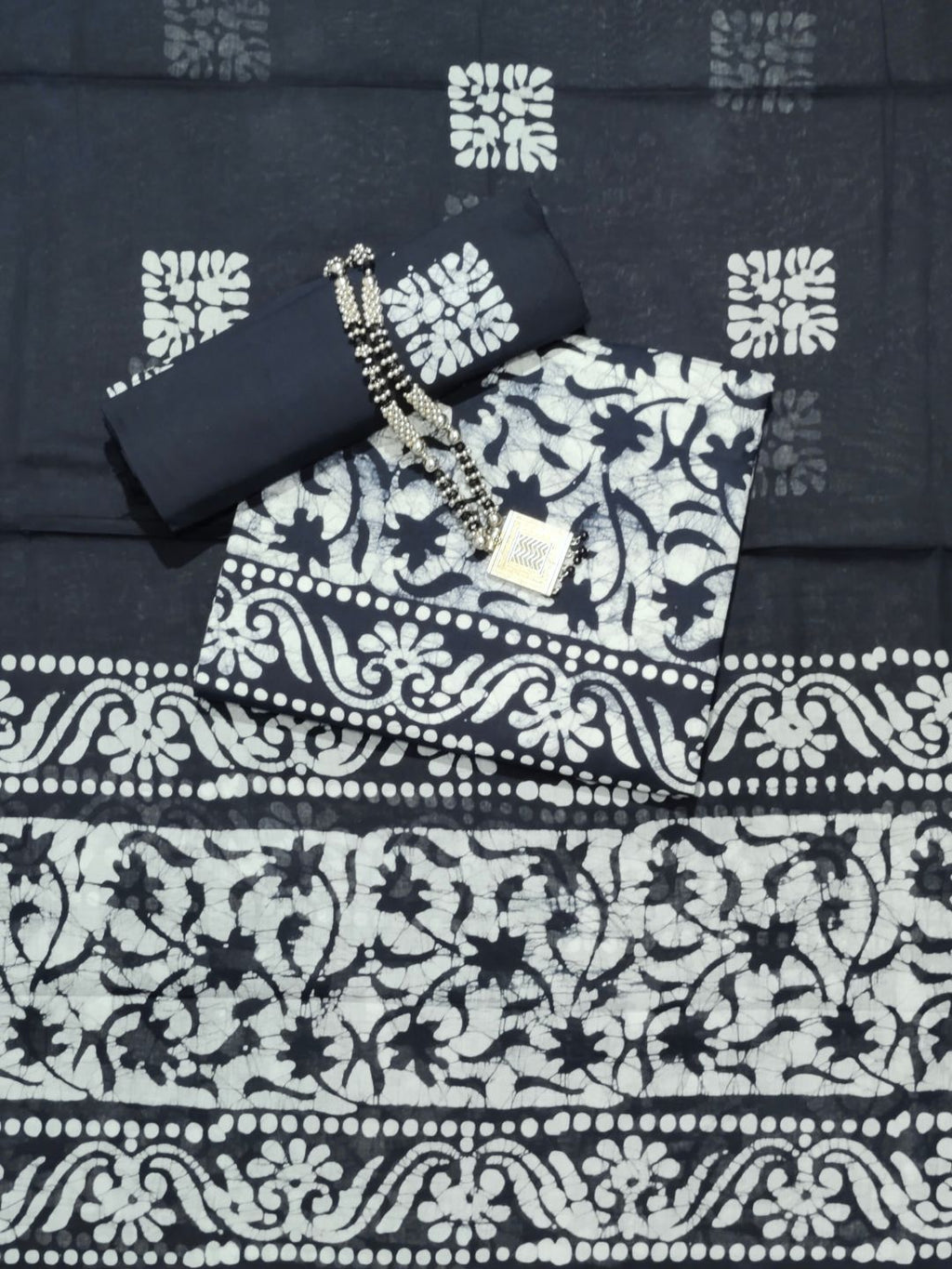 Bombay Batik Pure Cotton Dress Material Traditional Batik Dyeing – Black Colour