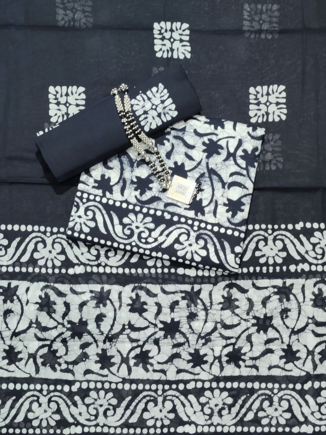Bombay Batik Pure Cotton Dress Material Traditional Batik Dyeing – Black Colour