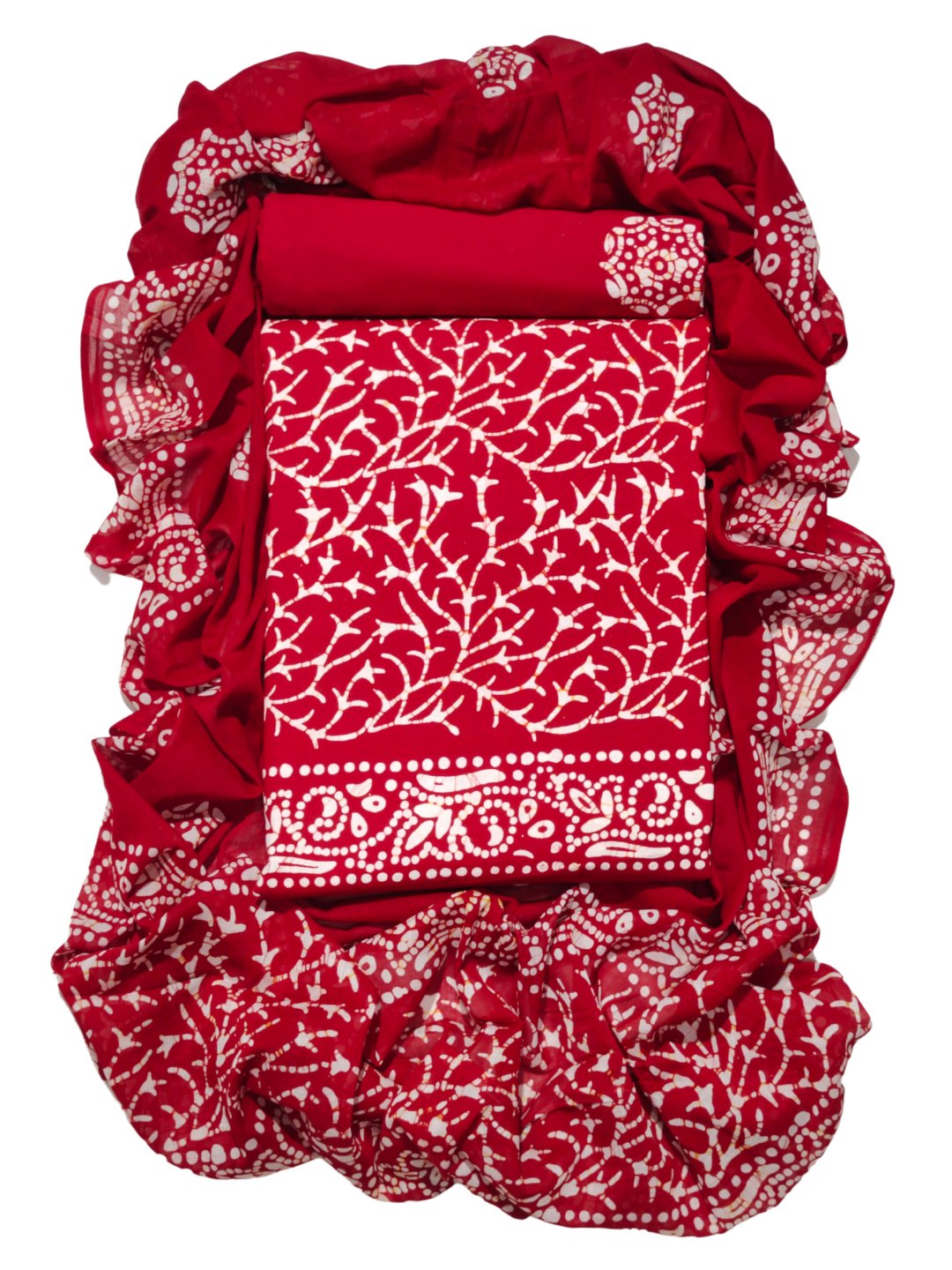 Bombay Batik Pure Cotton Dress Material Wax-Resist Batik Printing – Red   Batik