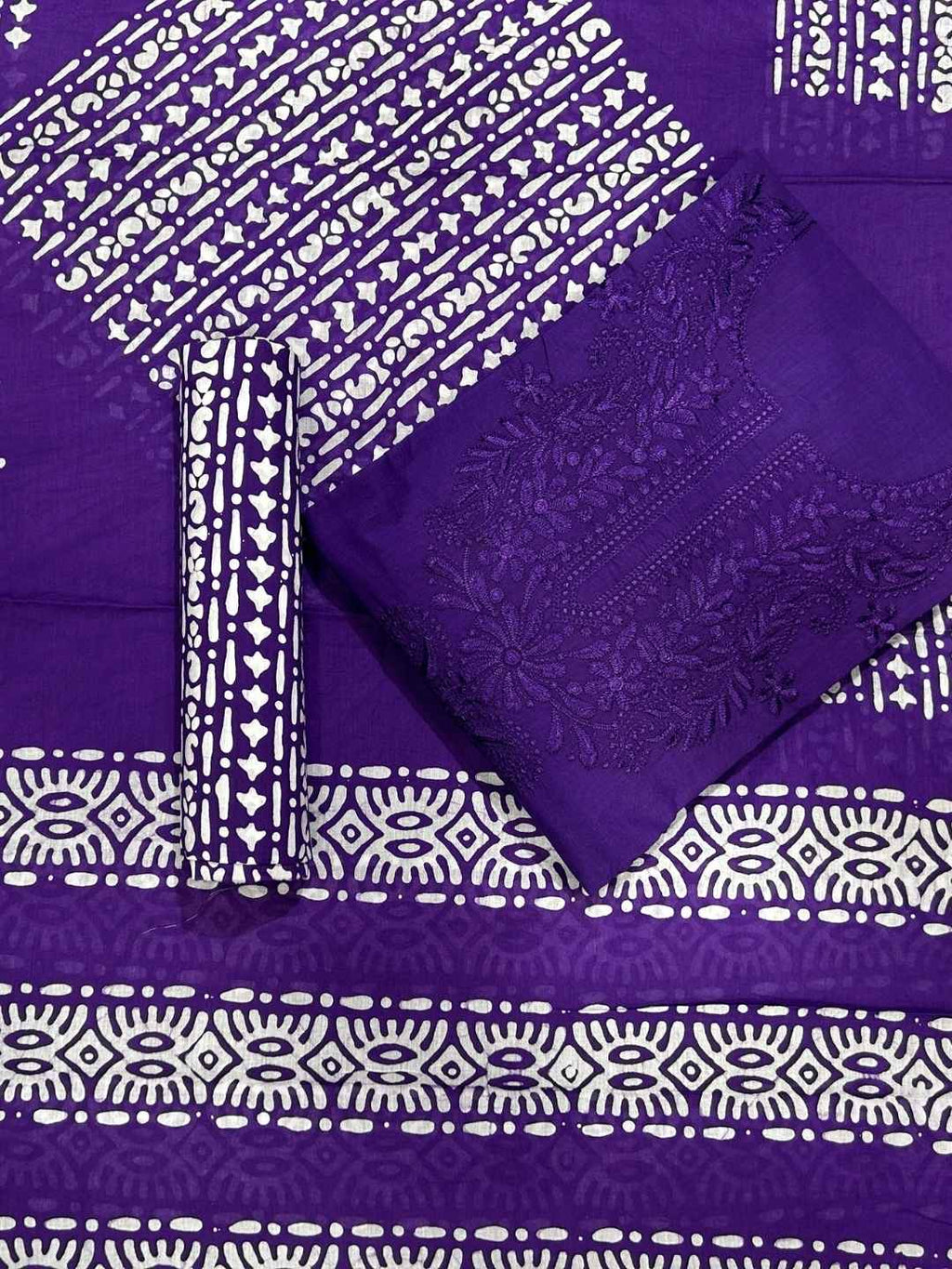 Bombay Batik Pure Cotton Dress Material Lucknowi Pattern Batik Printing – Purple Batik