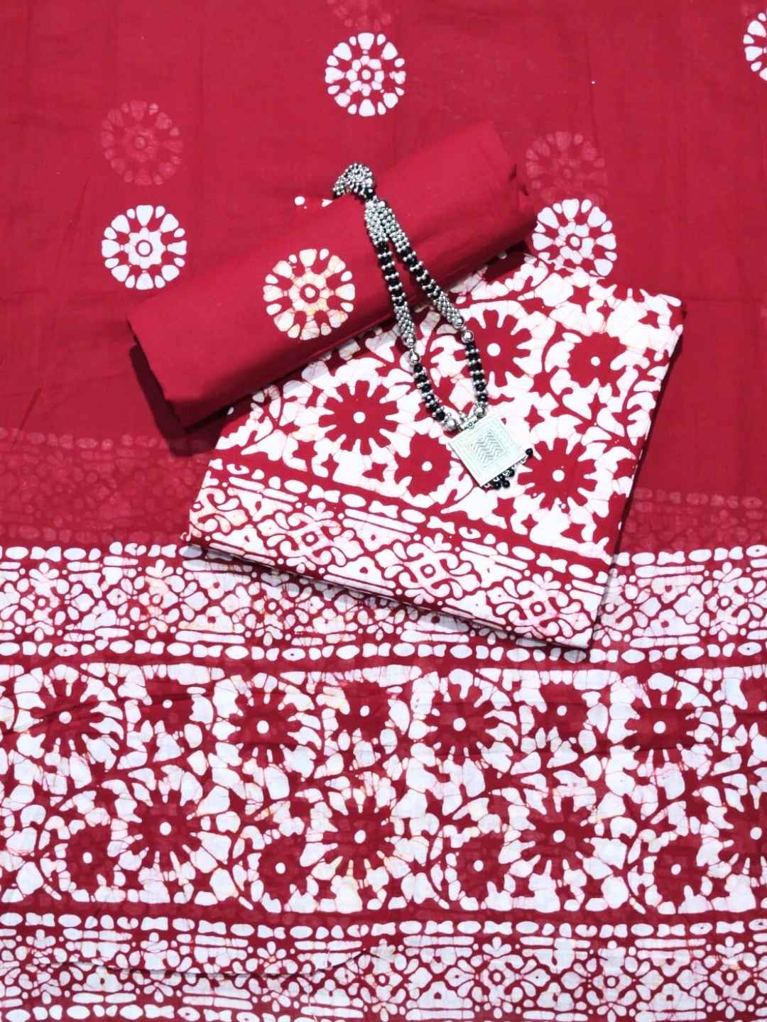 Bombay Batik Pure Cotton Dress Material Wax-Resist Batik Printing – Red   Batik