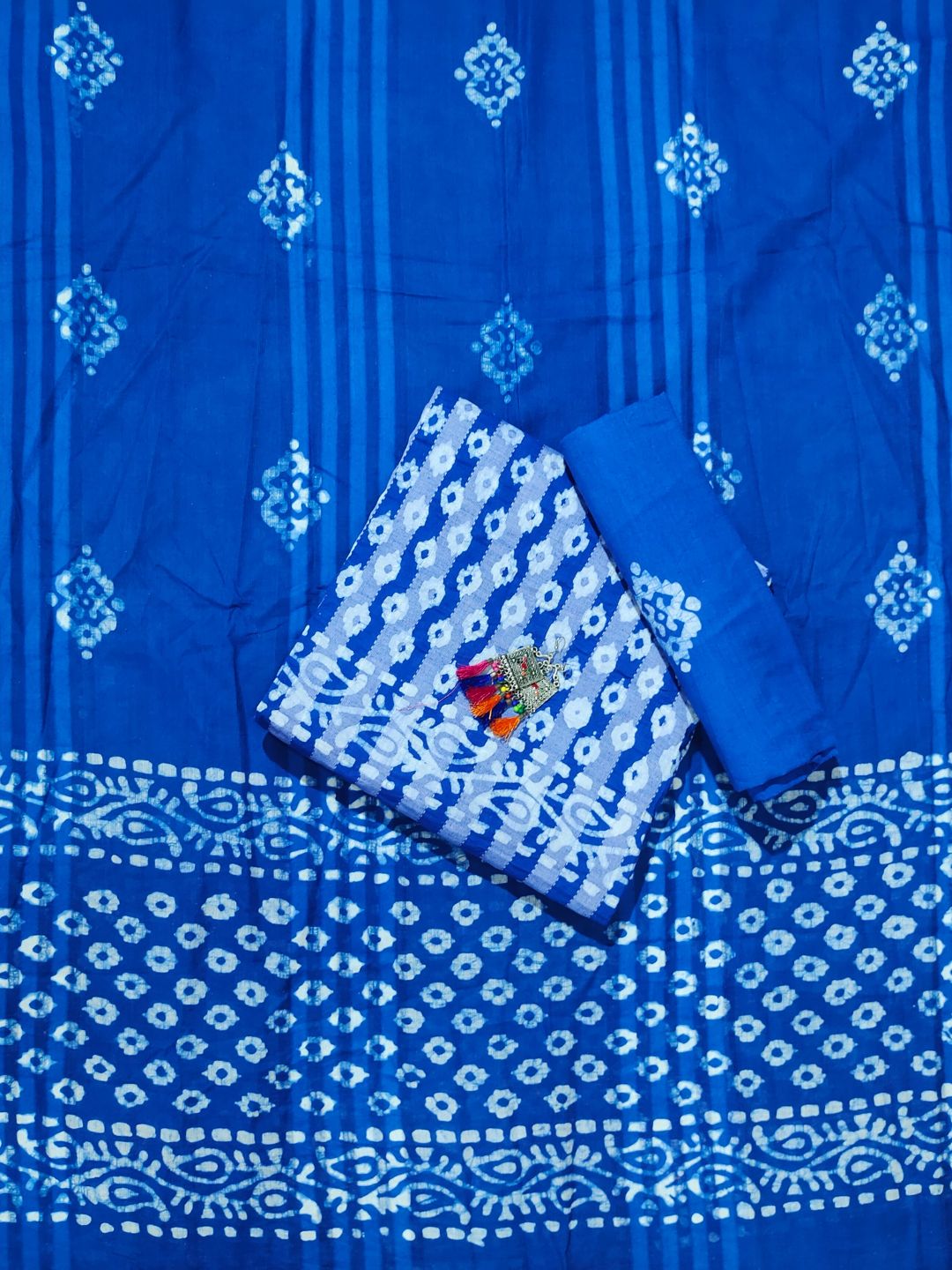 Bombay Batik Pure Cotton Dress Material Handcrafted Batik Design – Blue Colour