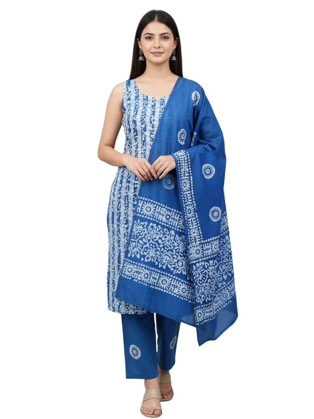 Bombay Batik Pure Cotton Dress Material Traditional Batik Dyeing – Blue Colour