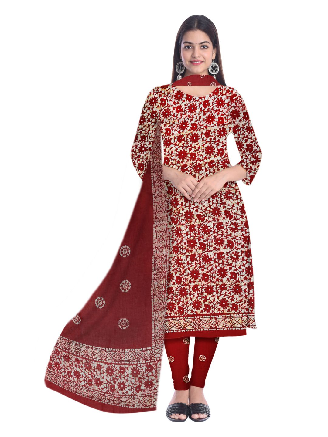 Bombay Batik Pure Cotton Dress Material Wax-Resist Batik Printing – Red   Batik