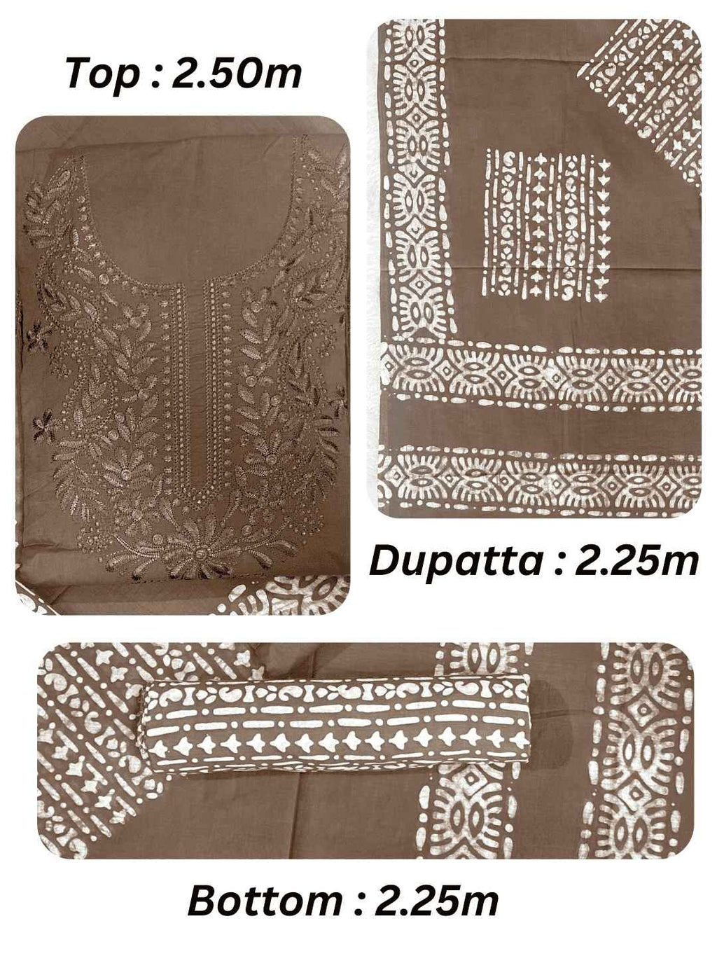 Bombay Batik Pure Cotton Dress Material Handcrafted Batik in Chikankari Style – Lakda Brown Batik