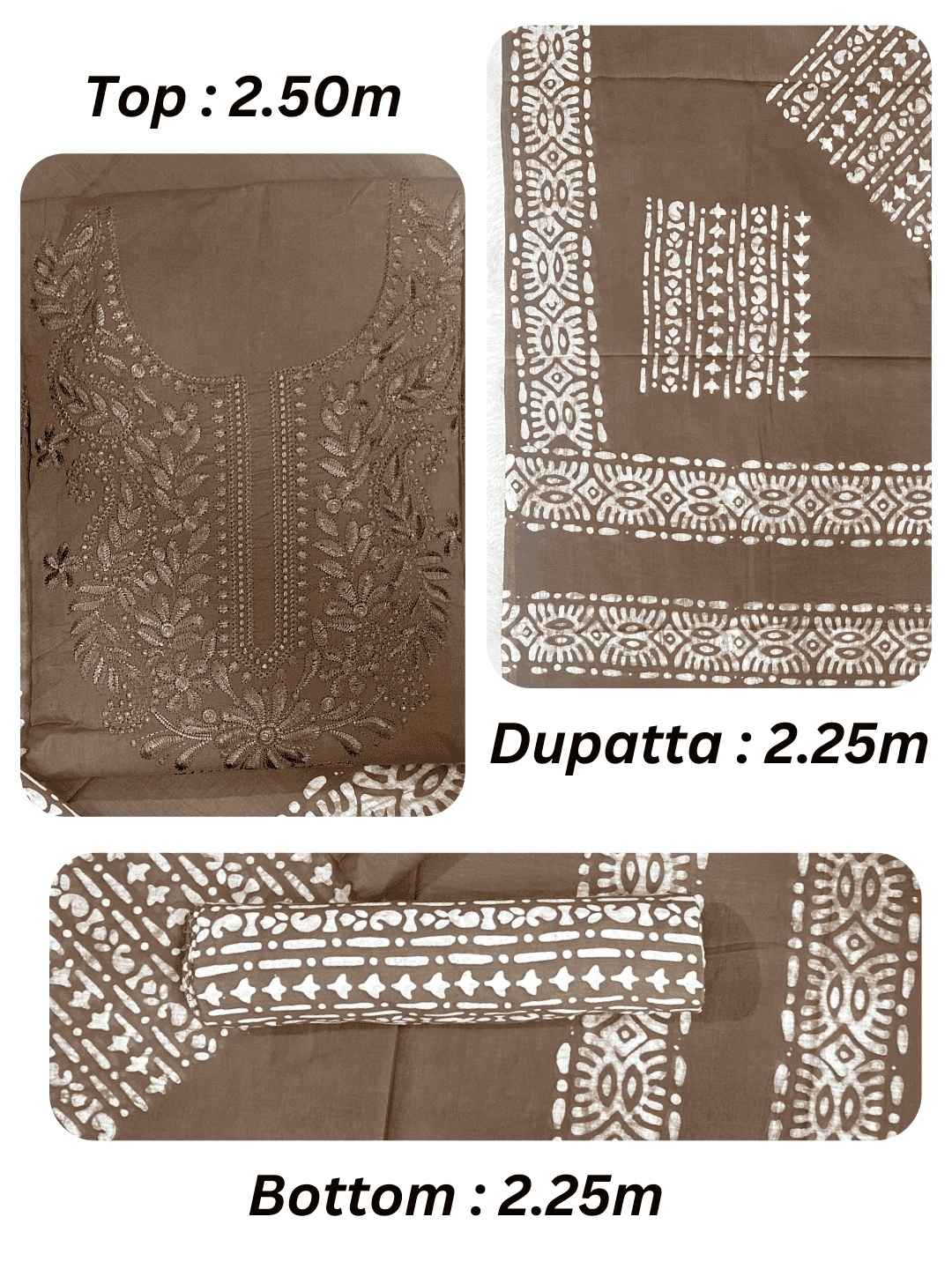 Bombay Batik Pure Cotton Dress Material Handcrafted Batik in Chikankari Style – Lakda Brown Batik