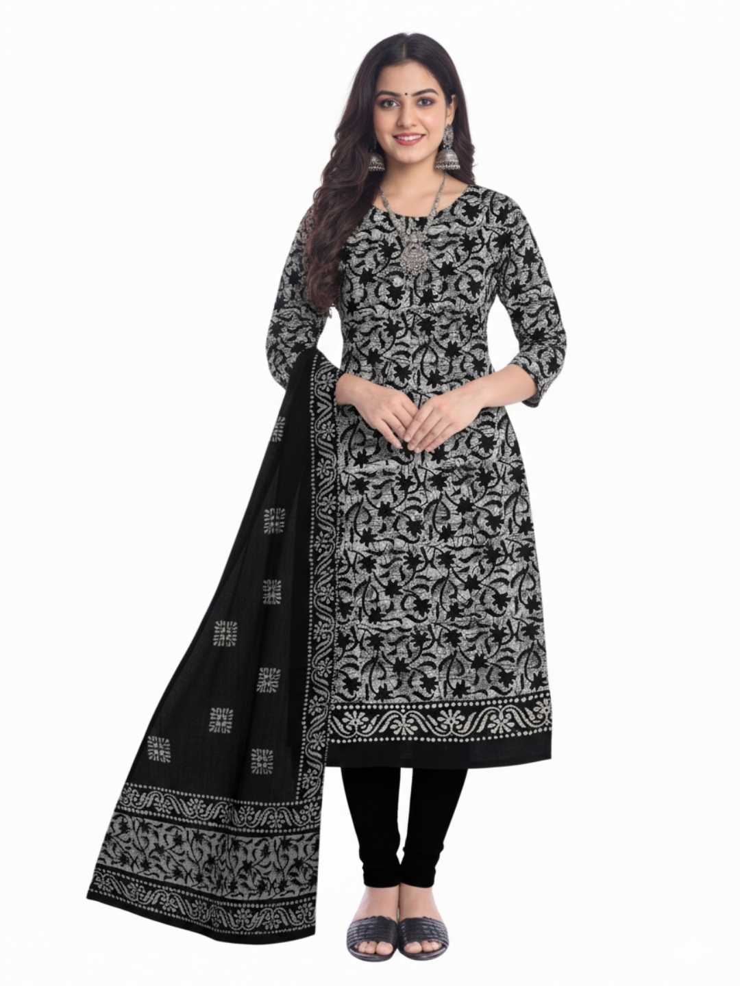 Bombay Batik Pure Cotton Dress Material Traditional Batik Dyeing – Black Colour
