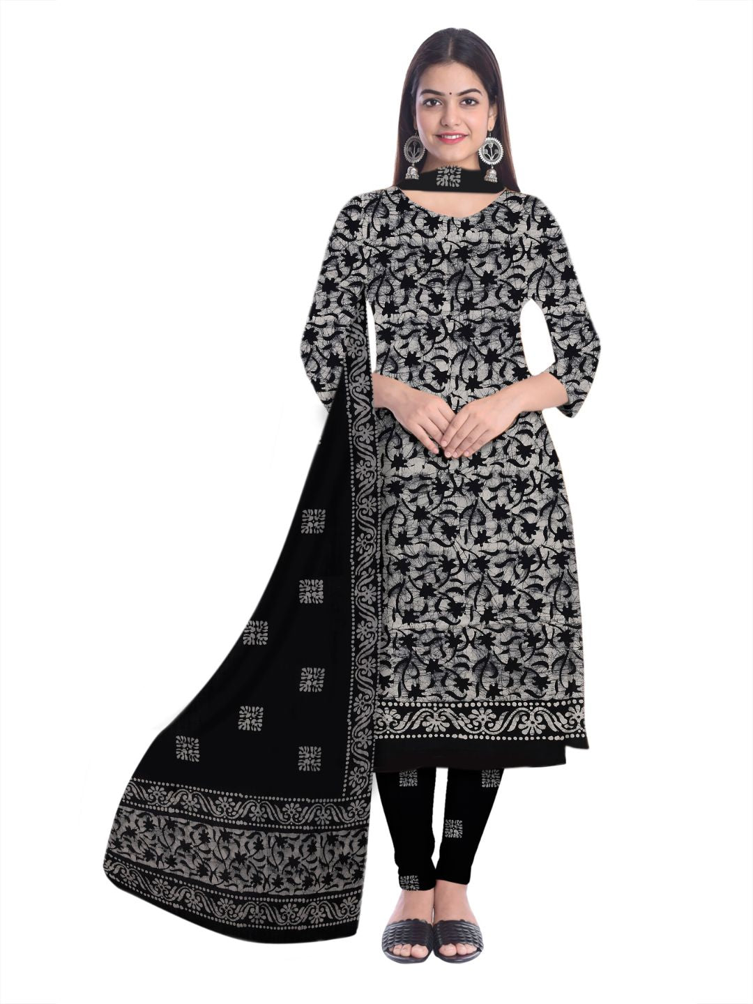 Bombay Batik Pure Cotton Dress Material Traditional Batik Dyeing – Black Colour