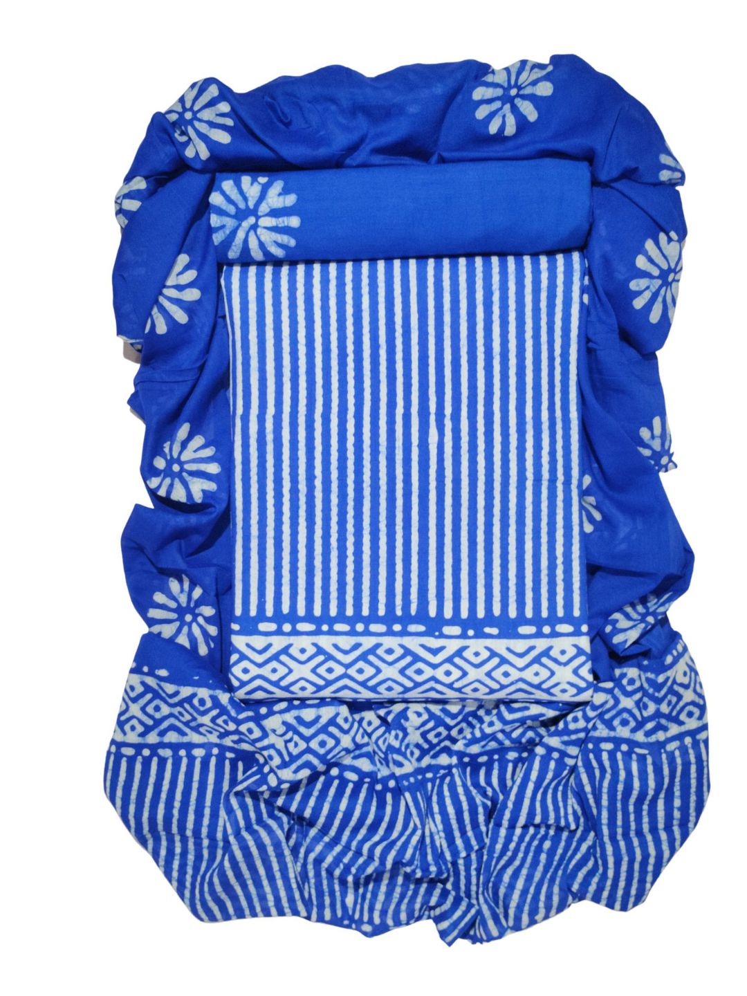Bombay Batik Pure Cotton Dress Material Block-Wax Printing Technique – Blue Colour