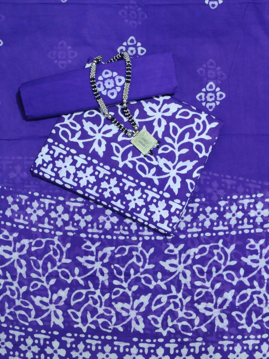 Bombay Batik Pure Cotton Dress Material Wax-Resist Batik Printing – Purple Colour