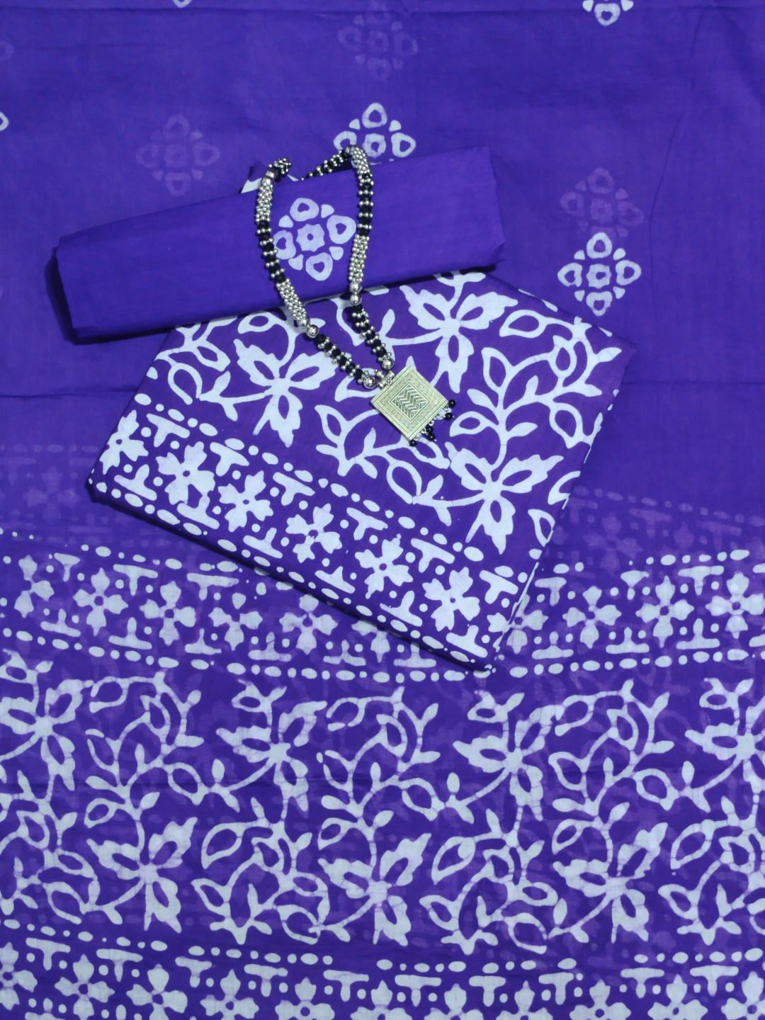 Bombay Batik Pure Cotton Dress Material Wax-Resist Batik Printing – Purple Colour