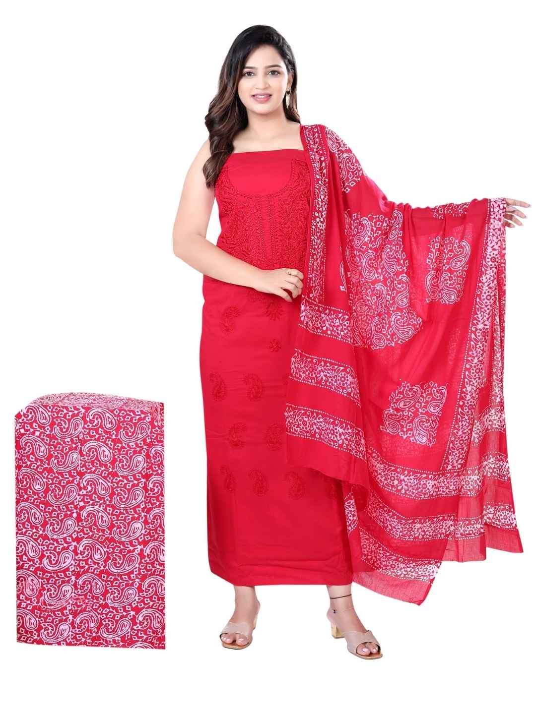Bombay Batik Pure Cotton Dress Material Handblock Printed Lucknowi Batik – Pink Batik