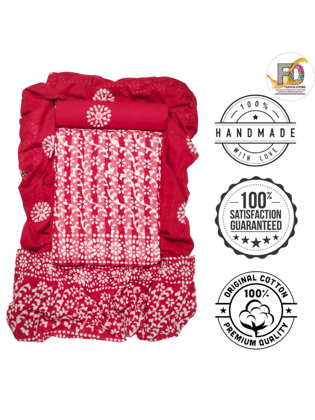 Bombay Batik Pure Cotton Dress Material Traditional Batik Dyeing – Red   Batik